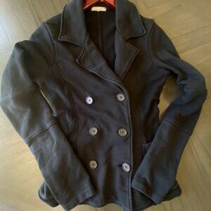 James Perse Size 1/Small Black Double-Breasted Jacket Blazer Buttons 100% Cotton